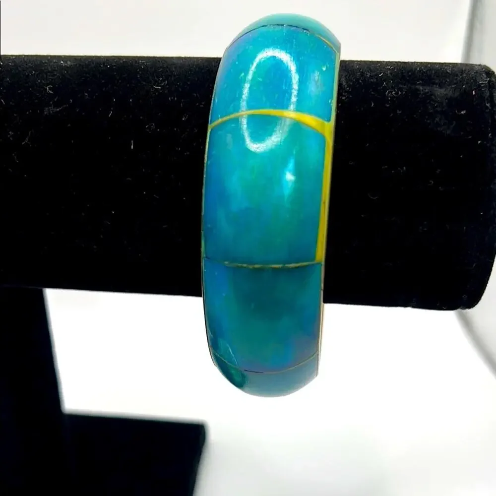 Vintage Nordstrom brass Blue Bangle Bracelet